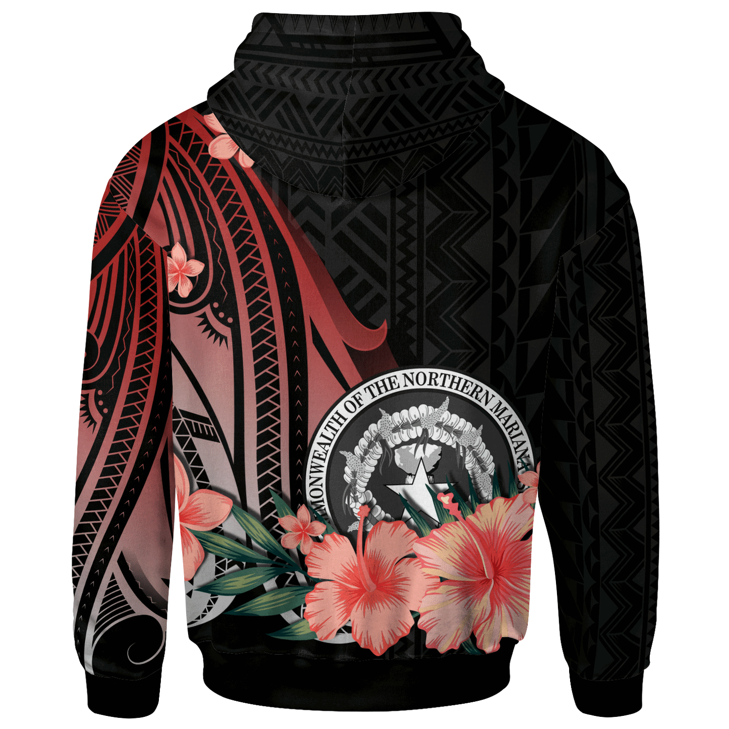 Northern Mariana Islands Zip Hoodie Red Polynesian Hibiscus Pattern Style