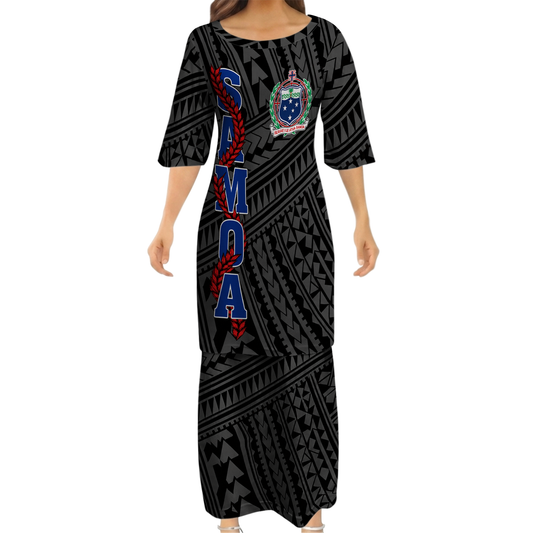 Samoa Coat Of Arms Couple Outfit Matching Polynesian Tribal Pattern Black Dress And Hawaiian Shirt For Her Him
