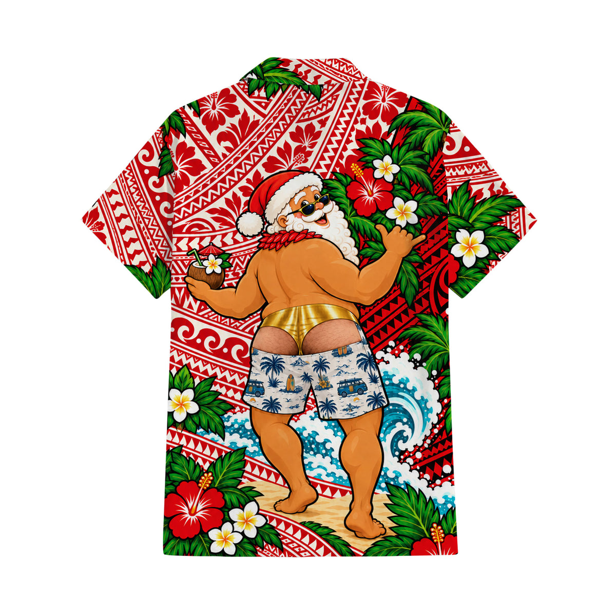 Funny Polynesian Tribal Christmas Pattern Couple Matching Outfit Island Short Sleeve Mermaid Long Dress And Shirt