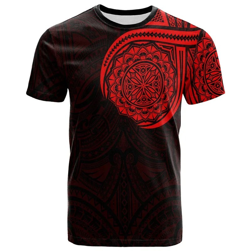 New Zealand Shirt Polynesian Maori Rugby Ball Print Red T Shirt All Over Print