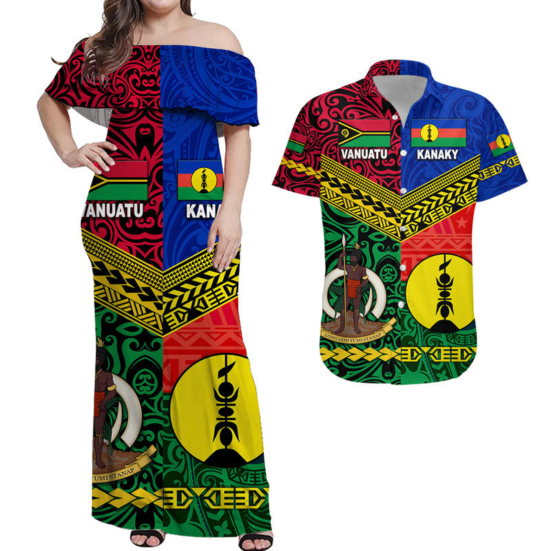 Vanuatu And New Caledonia Kanaky Combo Dress and Hawaiian Shirt Matching Couples Outfit Together