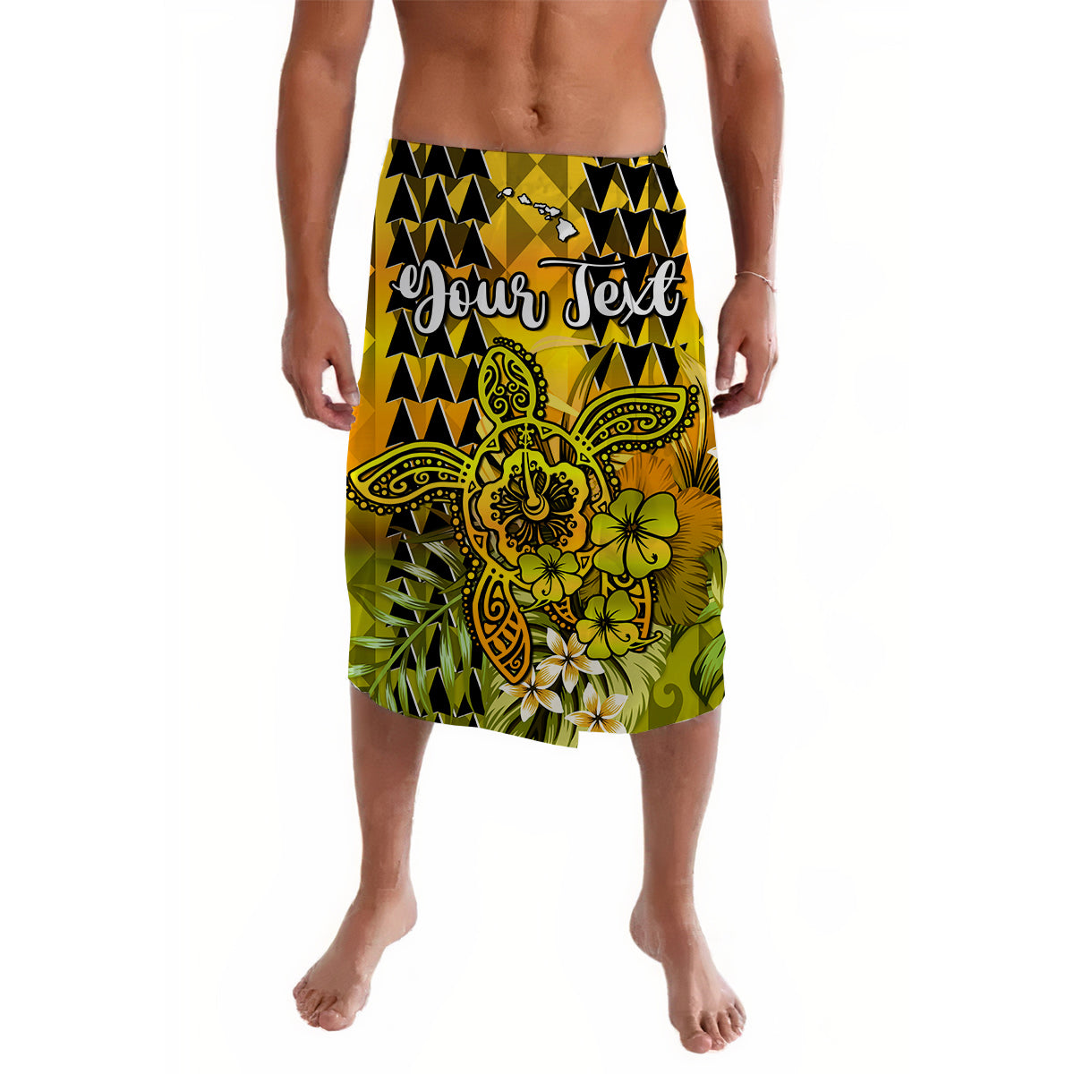 (Custom Personalised) Hawaii Flowers Lavalava Gold Tribal Pattern Hawaiian