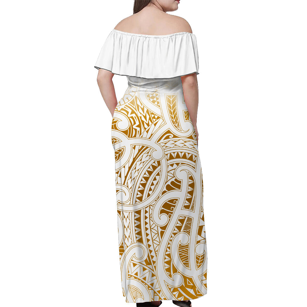 Custom Personalised New Zealand Off Shoulder Long Dress NZ Maori Gold