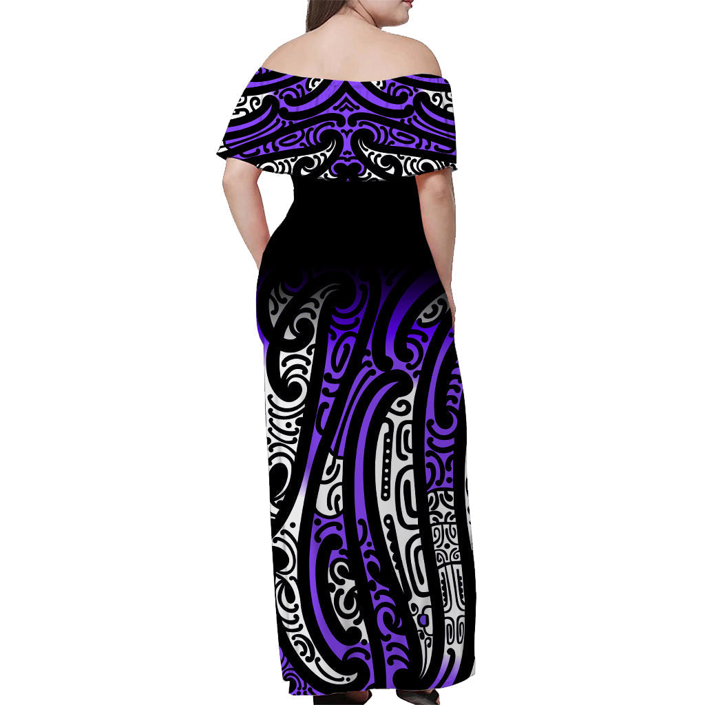New Zealand Off Shoulder Long Dress Maori NZ Unique Purple