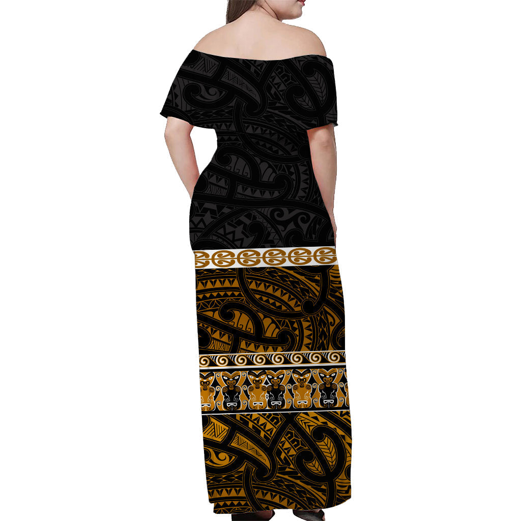 Custom Personalised New Zealand Off Shoulder Long Dress Maori Simple Gold