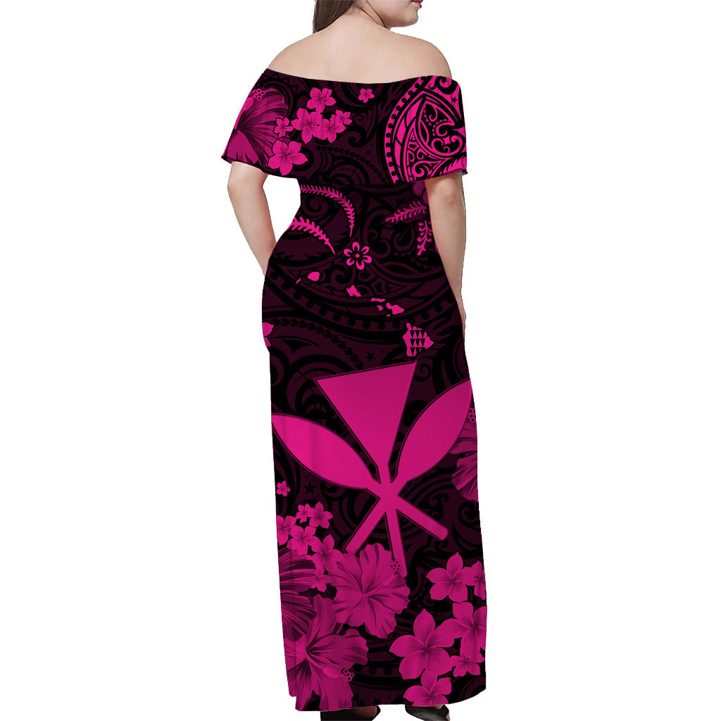 Hawaii Off Shoulder Long Dress Polynesia Pink Kanaka Maoli