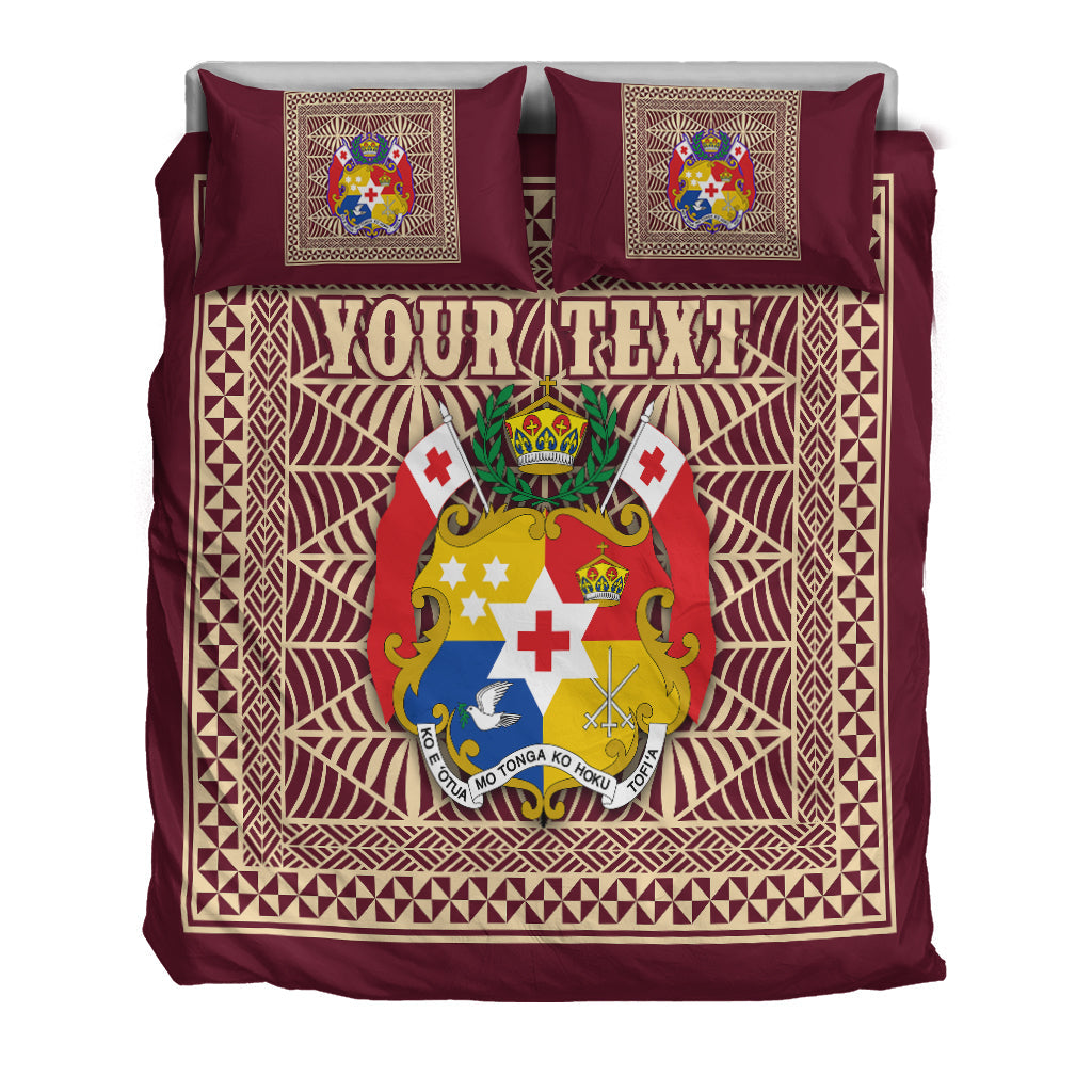 (Custom Personalised) Tonga Pattern Bedding Set Coat of Arms Maroon and Beige