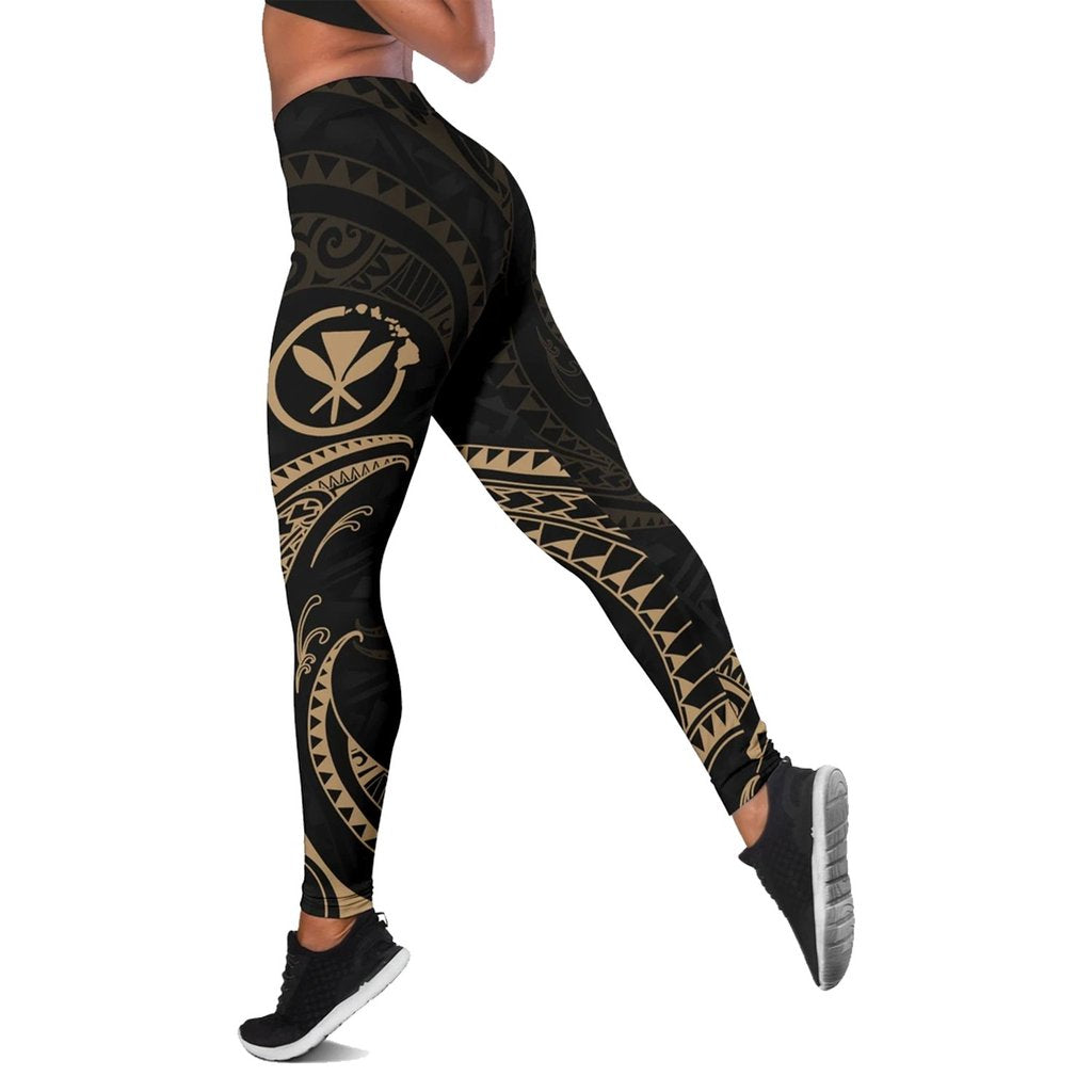 Polynesian Hawaii Women's Legging - Gold Tribal Wave