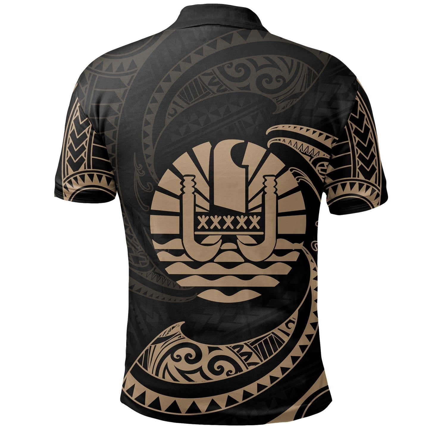Tahiti Polynesian Custom Personalised Polo Shirt - Gold Tribal Wave