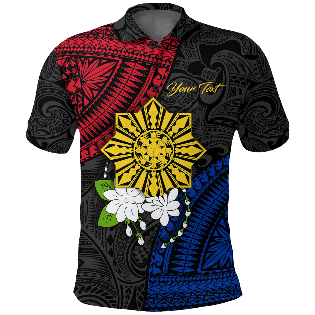 Custom Personalised Philippines Sampaguita Filipino Sun Polo Shirt -
