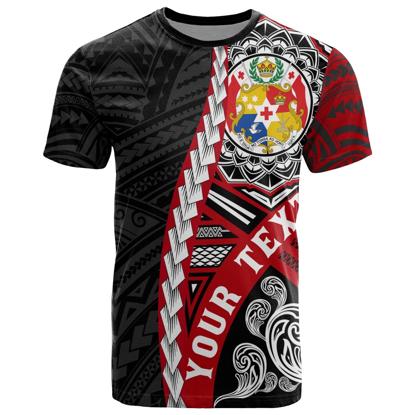 Tonga Polynesian T - Shirt - Wave Tattoo Tonga Coat Of Arms Shirt