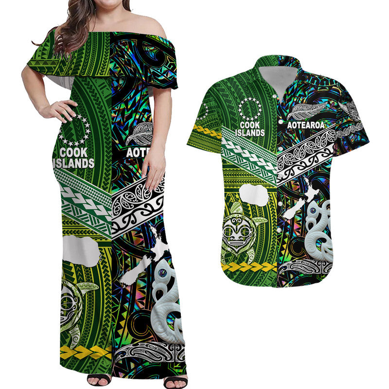 Matching Outfits For Couples New Zealand And Cook Islands Combo Dress And Shirt Together Paua Shell
