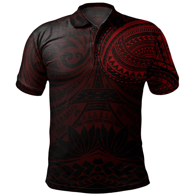 Polynesian Tribal Pattern Polo Shirt Island Tropical Red Men Shirt