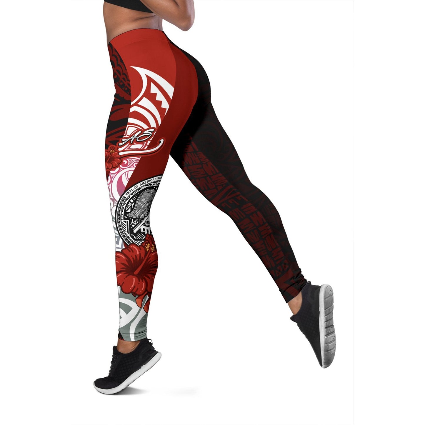 American Samoa Polynesian Legging - Coat Of Arm With Hibiscus