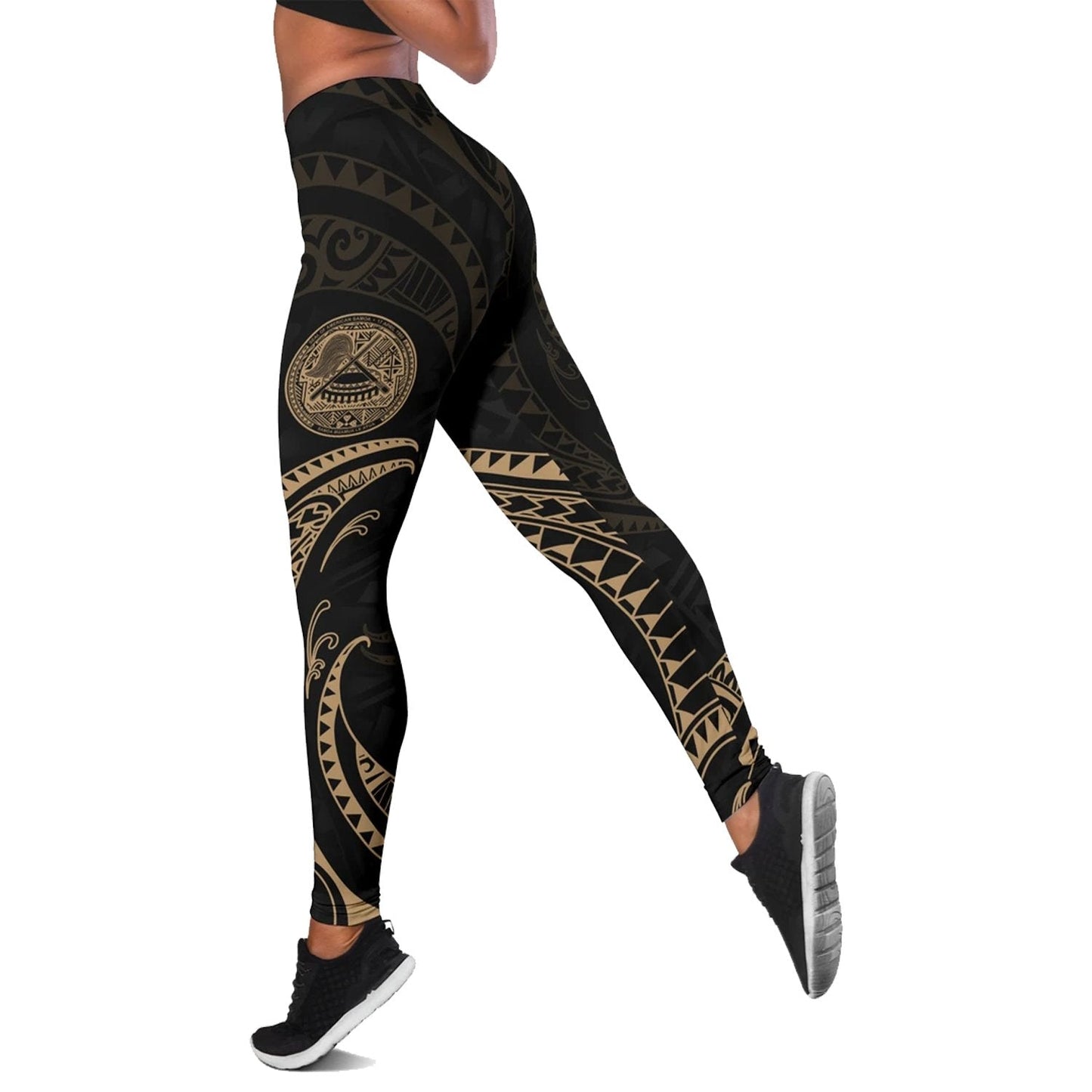 American Samoa Polynesian Women's Legging - Gold Tribal Wave