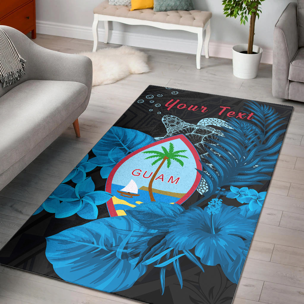 (Custom Personalised) Guam Seal Area Rug Polynesian Turtle with Flowers Version Blue