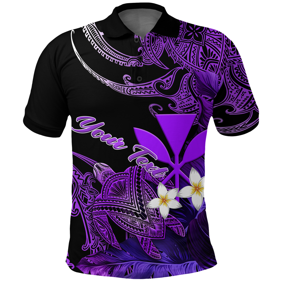 Custom Personalised Hawaii Turtle With Plumeria Leaf Purple Polo Shirt