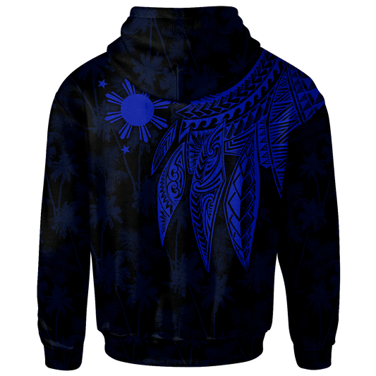 The Philippines Zip UP Hoodie Polynesian Wings Blue