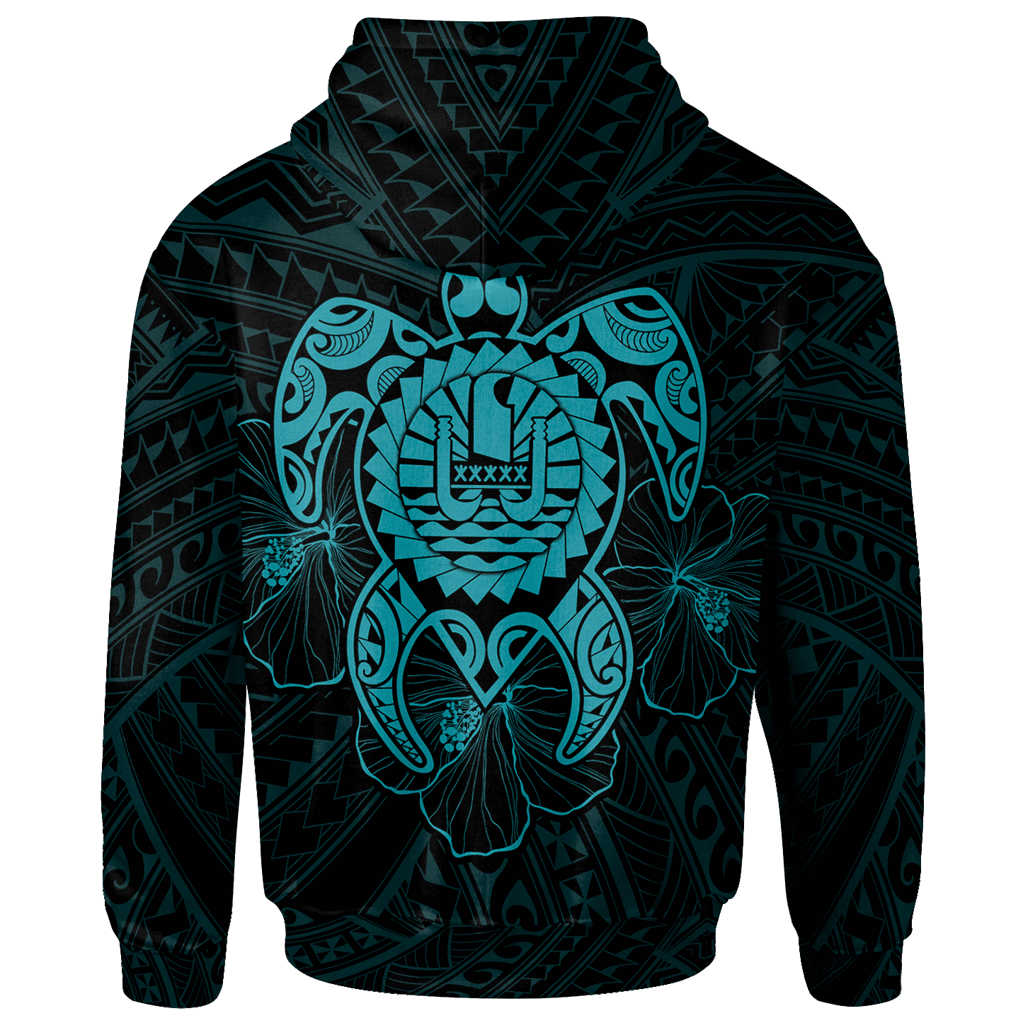 Tahiti Polynesian Hoodie Vintage Polynesian Turtle (Turquoise)