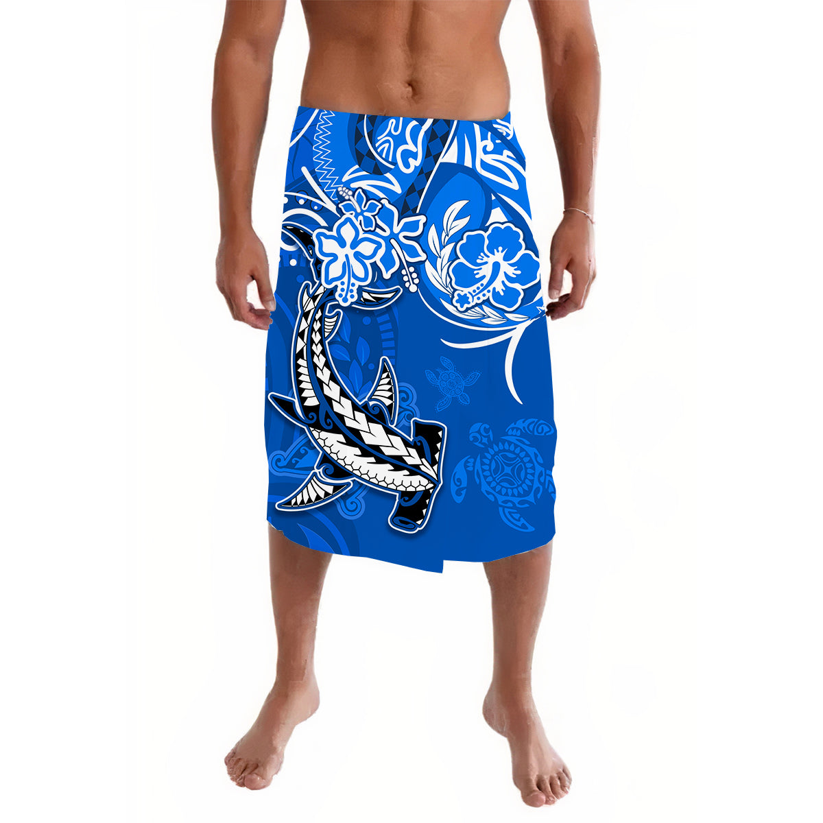 Hawaii Lavalava Polynesia Blue Sea Turtle Honu and Hammerhead Shark
