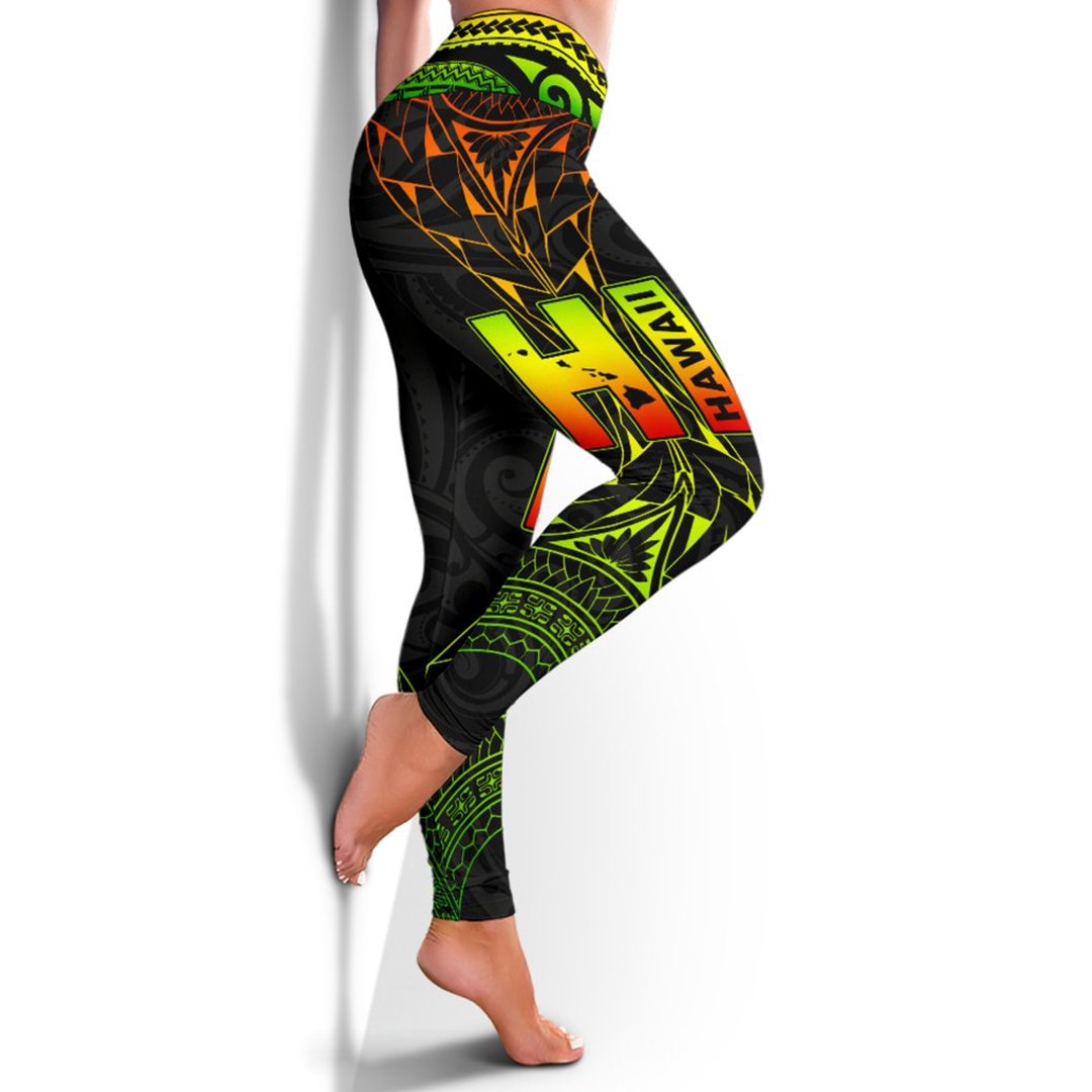 Hawaii Leggings - Hi Hawaii Polynesian Pattern Reggae