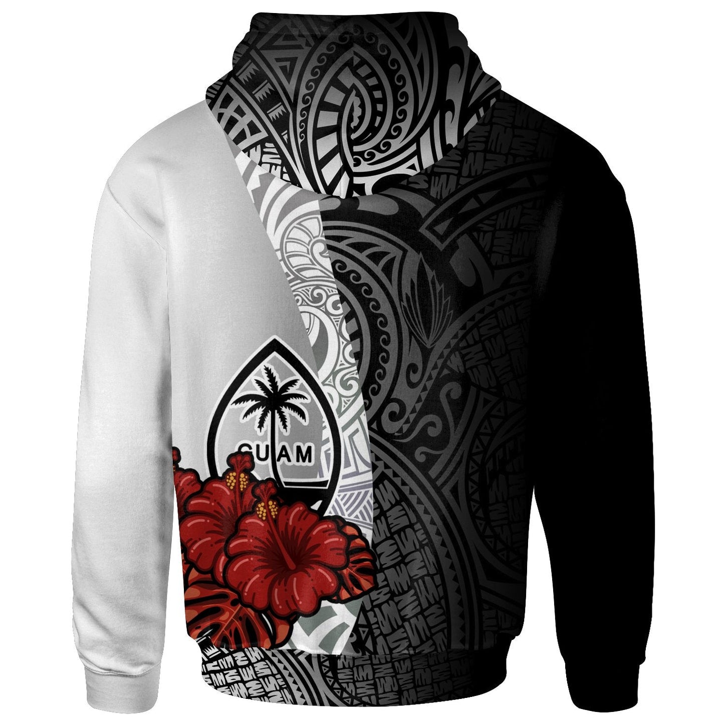 Guam Polynesian Zip Up Hoodie Coat Of Arm With Hibiscus White