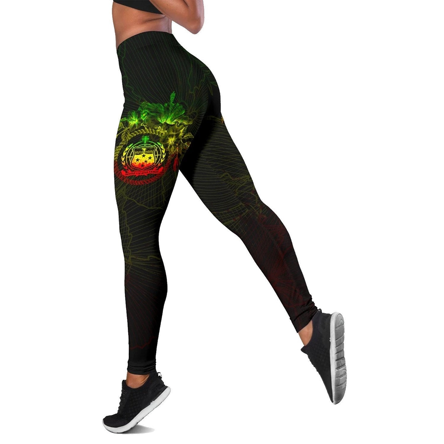 Samoa Polynesian Women's Legging - Reggae Turtle Hibiscus Flower Frame Vintage
