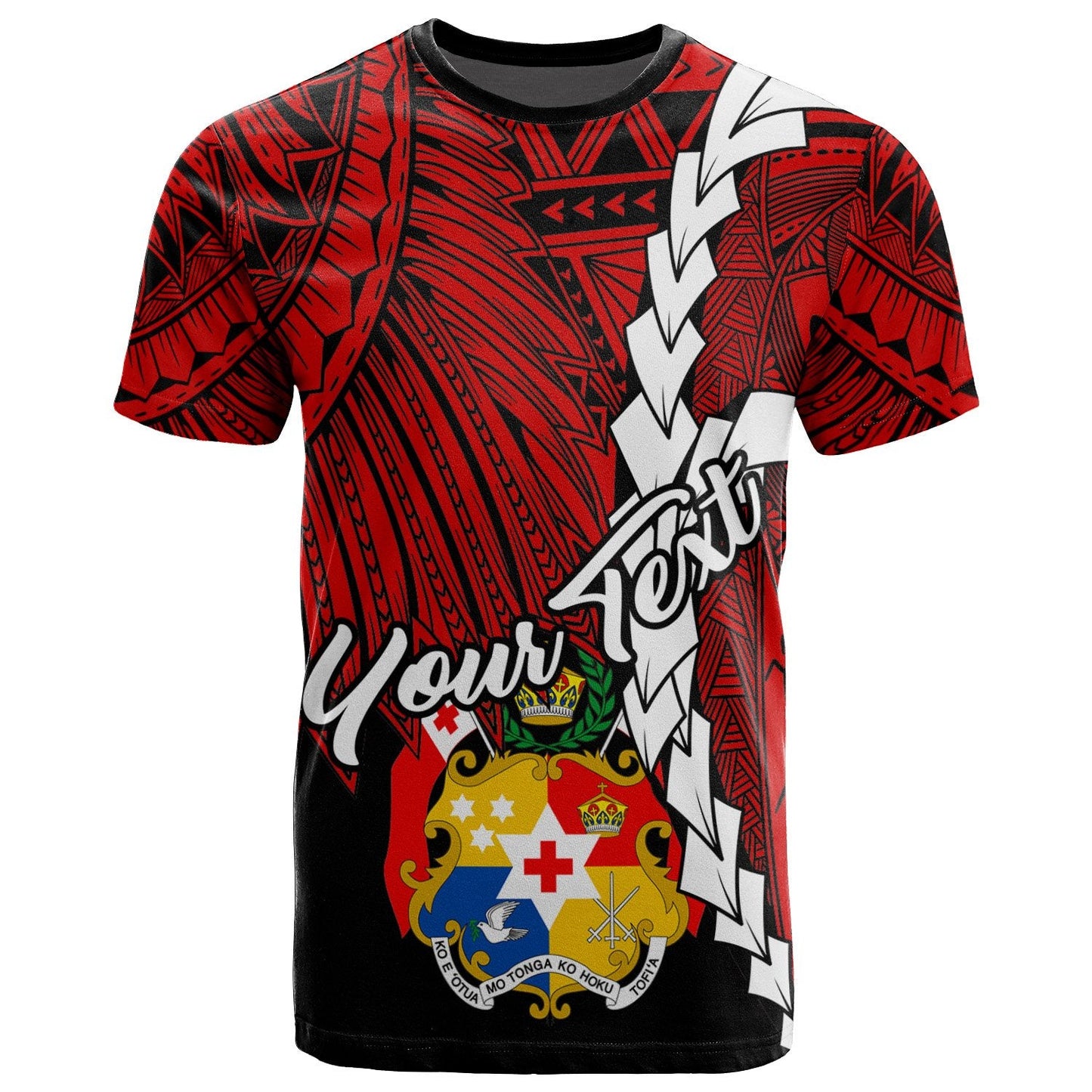 Tonga Polynesian Custom Personalised T - Shirt - Tribal Wave Tattoo Flag Color