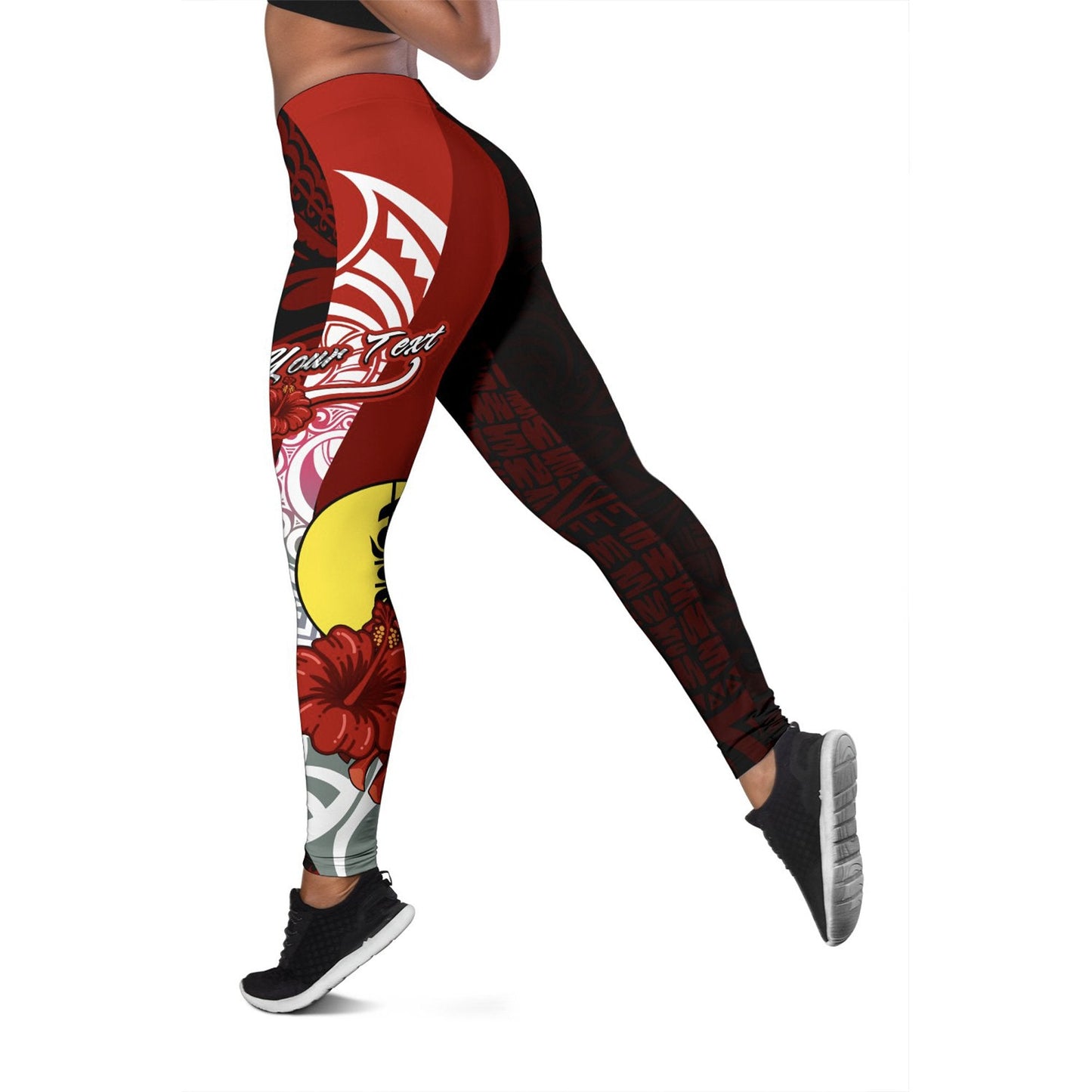 New Caledonia Polynesian Custom Personalised Legging - Coat Of Arm With Hibiscus