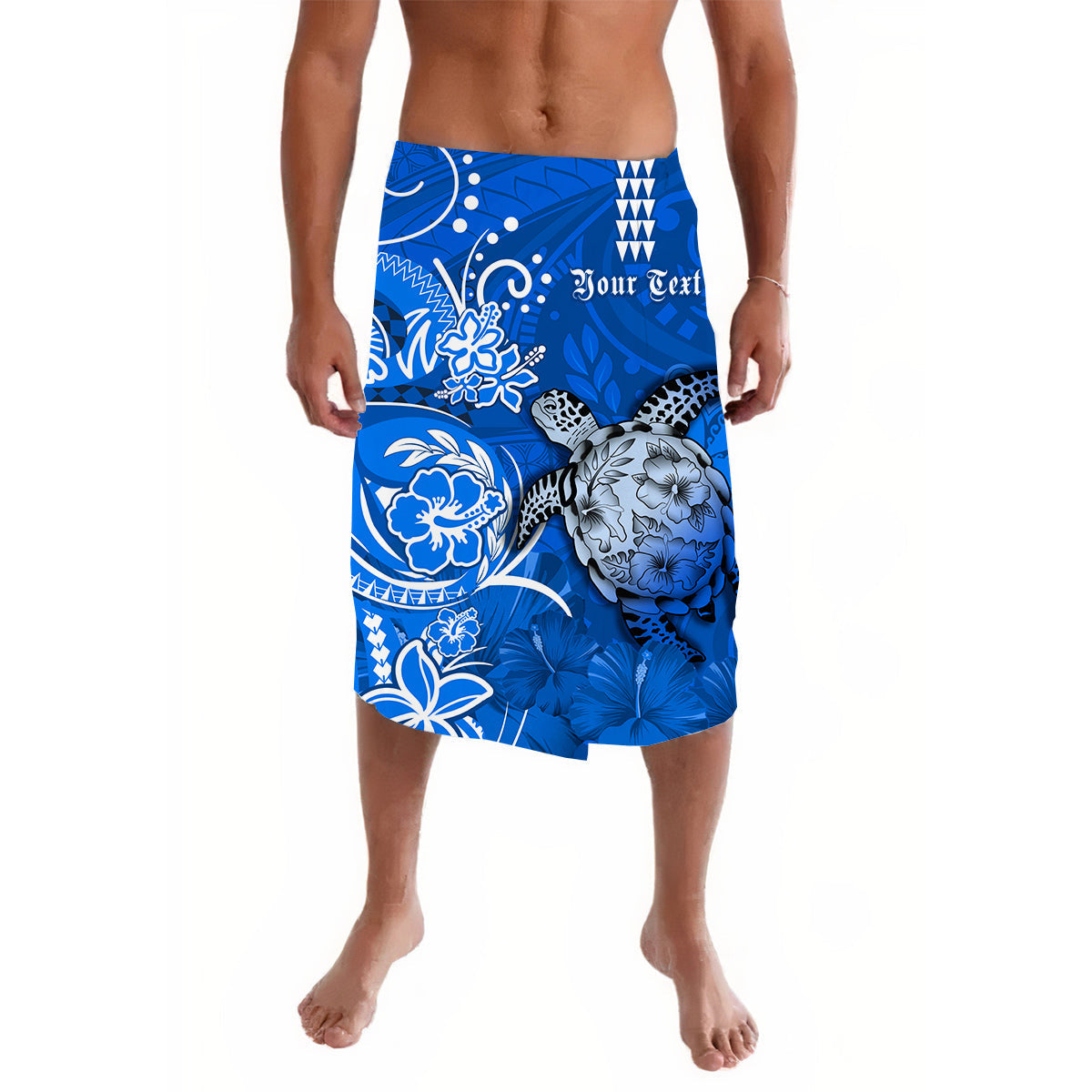 (Custom Personalised) Hawaii Lavalava Polynesia Blue Sea Turtle Honu and Map