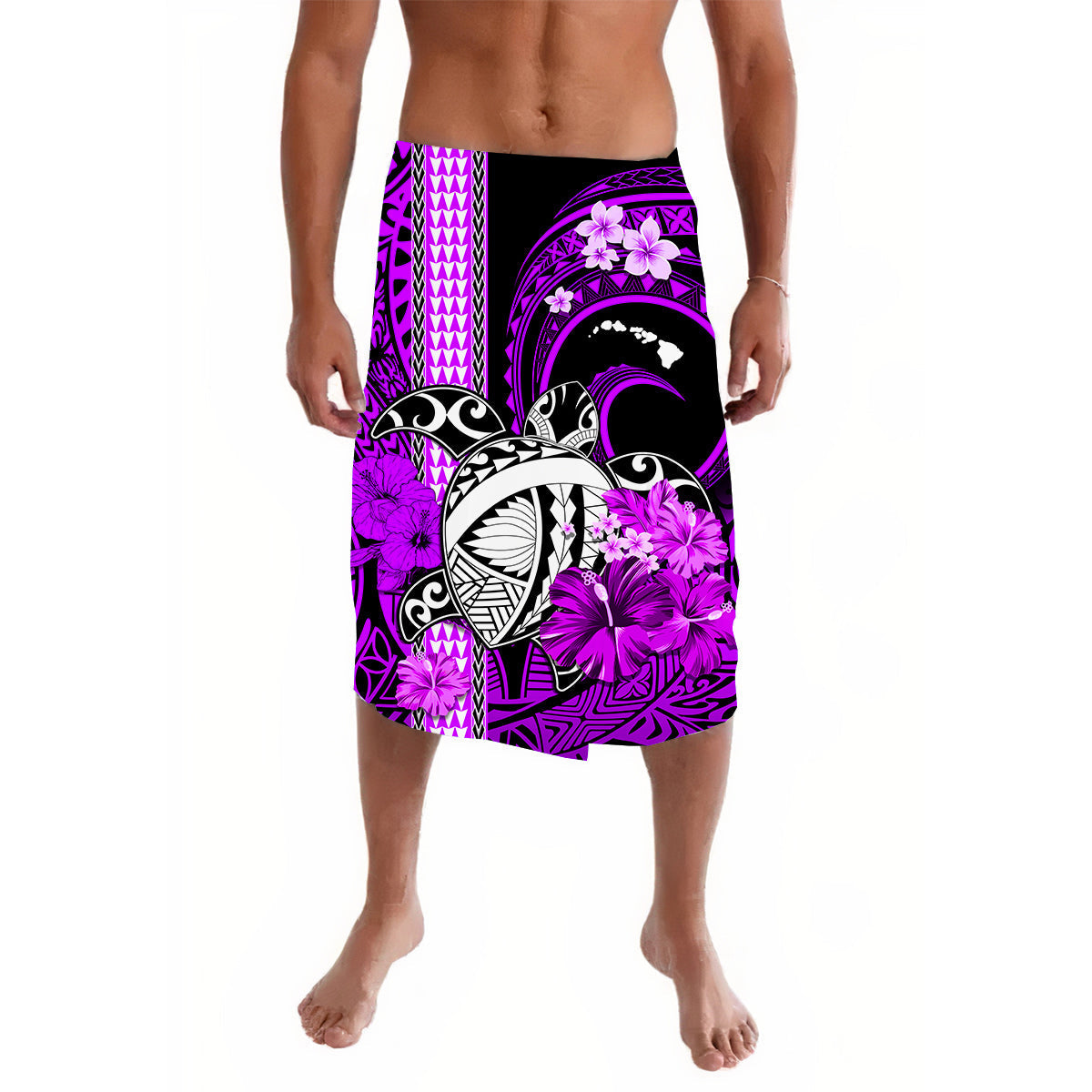 Hawaii Lavalava Polynesia Turtle Map and Purple Hibiscus