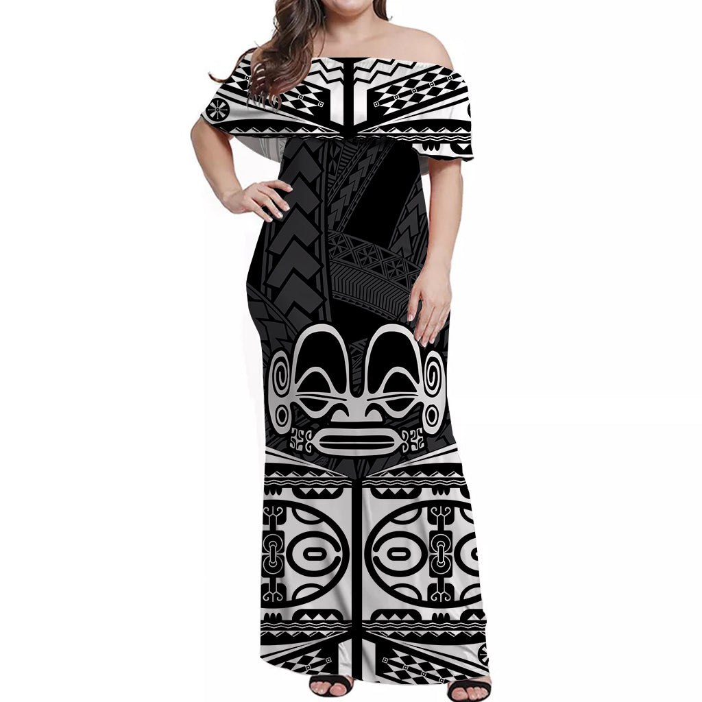 Marquesas Islands Off Shoulder Long Dress Tiki Style Black
