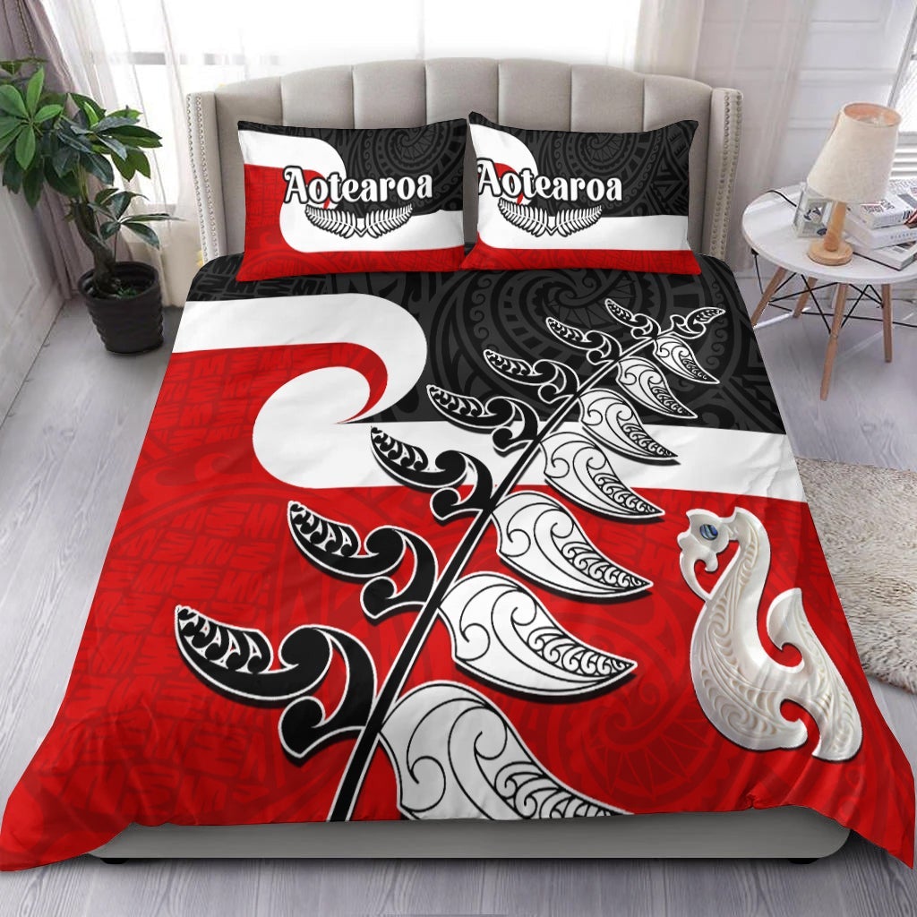 Waitangi Bedding Set Aotearoa Maori Pattern Mix Fern and Manaia Koru