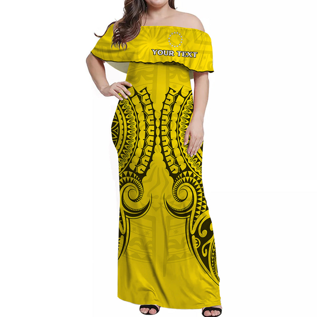 Custom Personalised Cook Islands Aitutaki Off Shoulder Long Dress Tribal Pattern