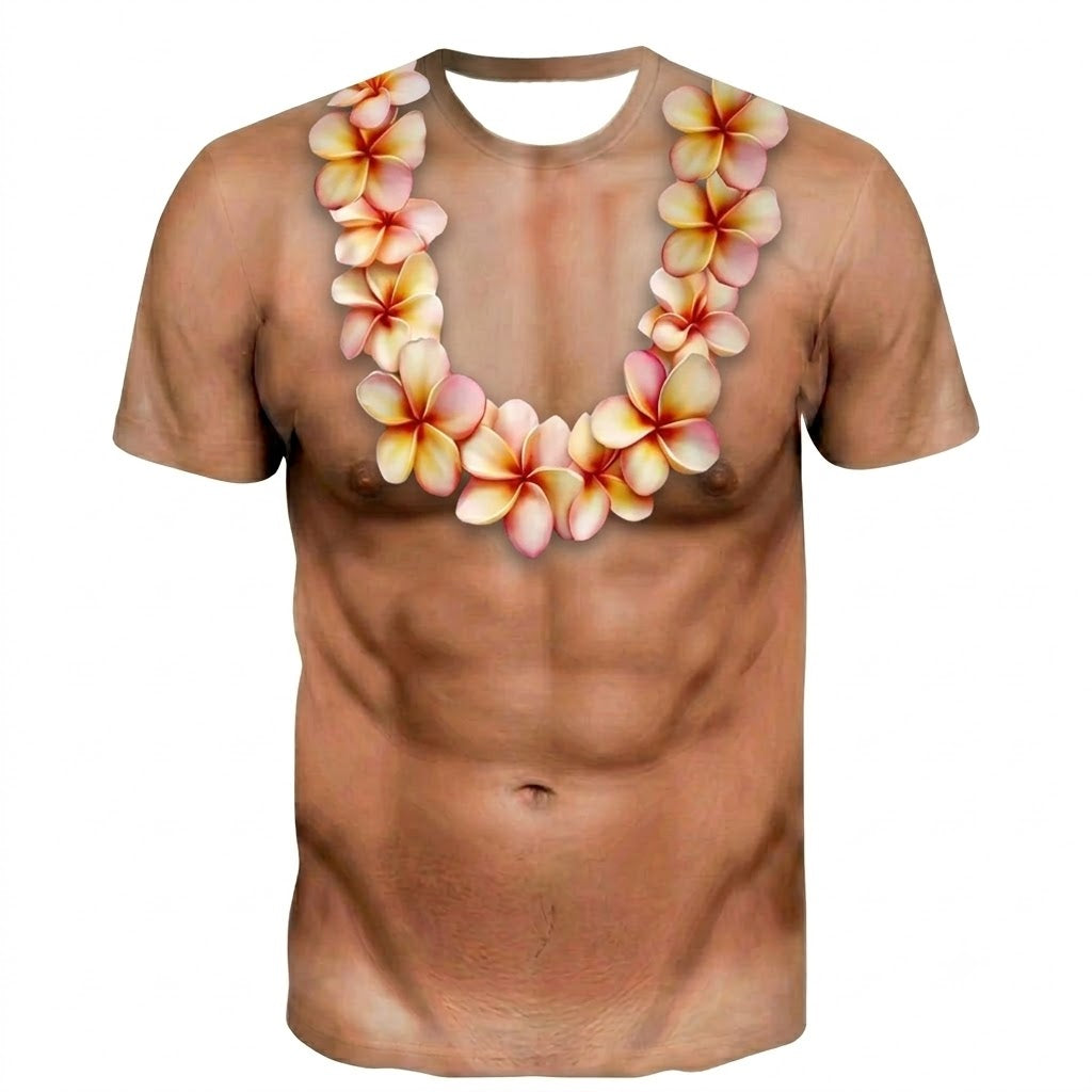 Funny Polynesian Abs Shirt Polynesian Plumeria Flowers Necklace Printed T Shirt