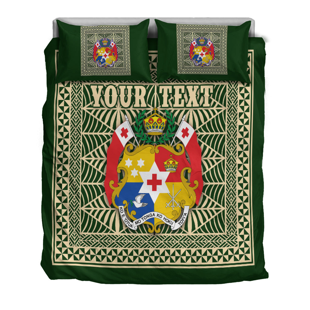 (Custom Personalised) Tonga Pattern Bedding Set Coat of Arms Green and Beige