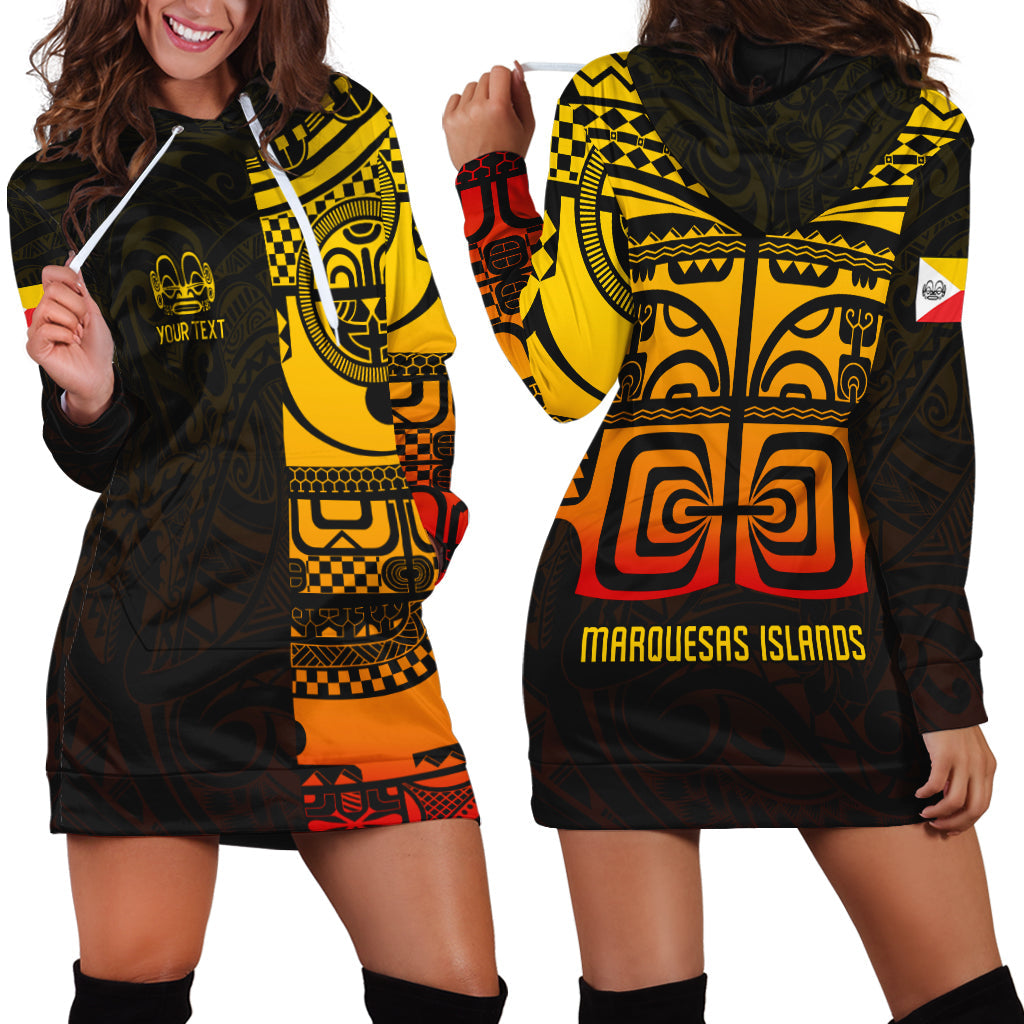 Custom Personalised Marquesas Islands Tiki Hoodie Dress Gradient Marquesan Tattoo