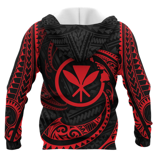 Custom Text Hawaii Polynesian Custom Personalised Hoodie Red Tribal Wave
