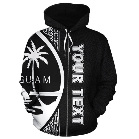 Custom Text Guam Polynesian Personalised Custom Zip Up Hoodie White Line