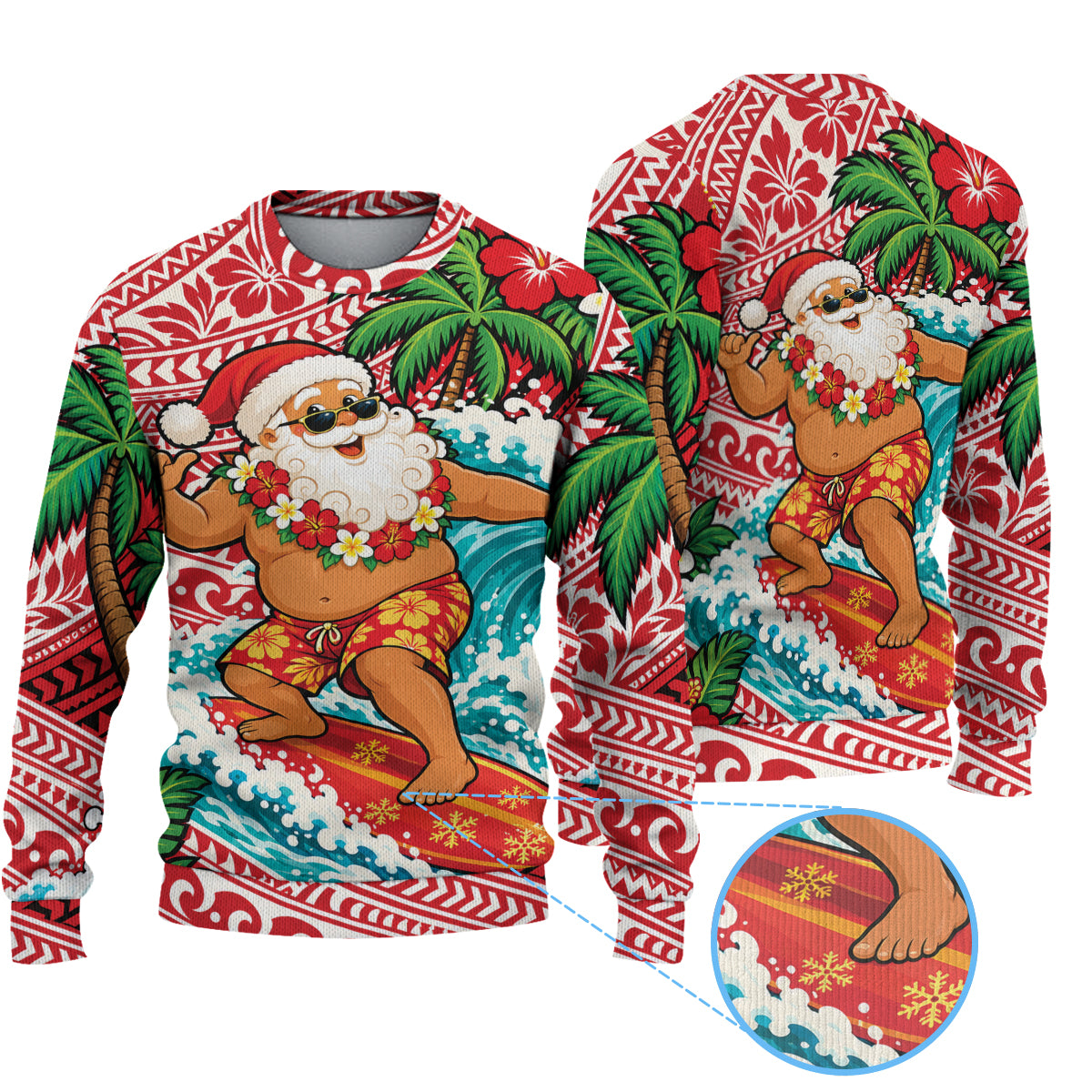 Funny Santa Surfing Sweatshirt Polynesian Tribal Christmas Sweater