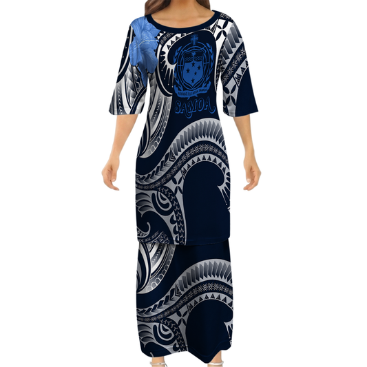 Samoa Coat Of Arms Couple Outfit Matching Polynesian Tribal Pattern Curve Style Dress And Hawaiian Shirt