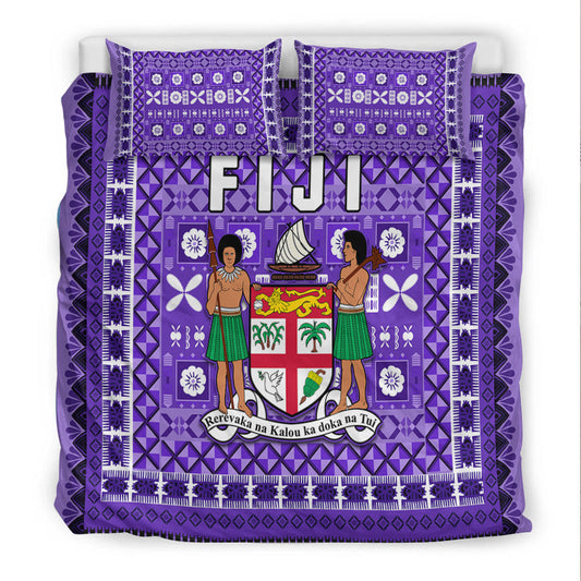 Fiji Bedding Set Pattern Fijian Tapa Pattern Purple