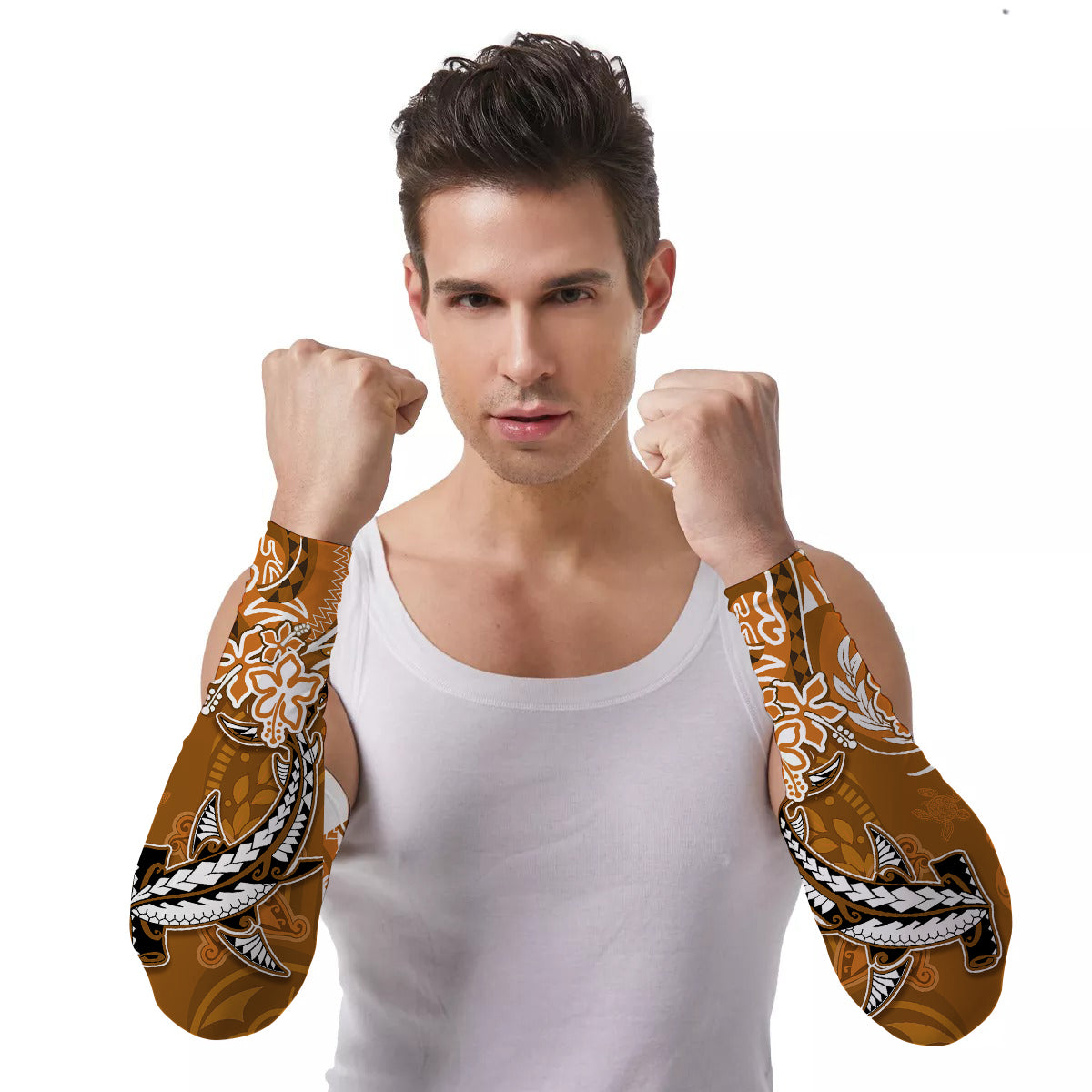 Arm Sleeves (Set of Two) Hawaii Polynesia Sea Turtle Honu and Hammerhead Shark Ver.08