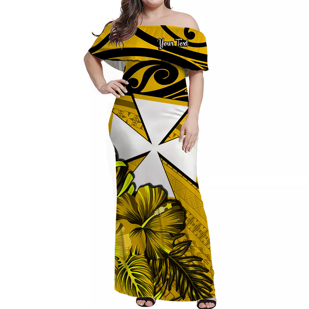 Custom Personalised Wallis et Futuna Off Shoulder Long Dress Hibiscus Flowers Yellow