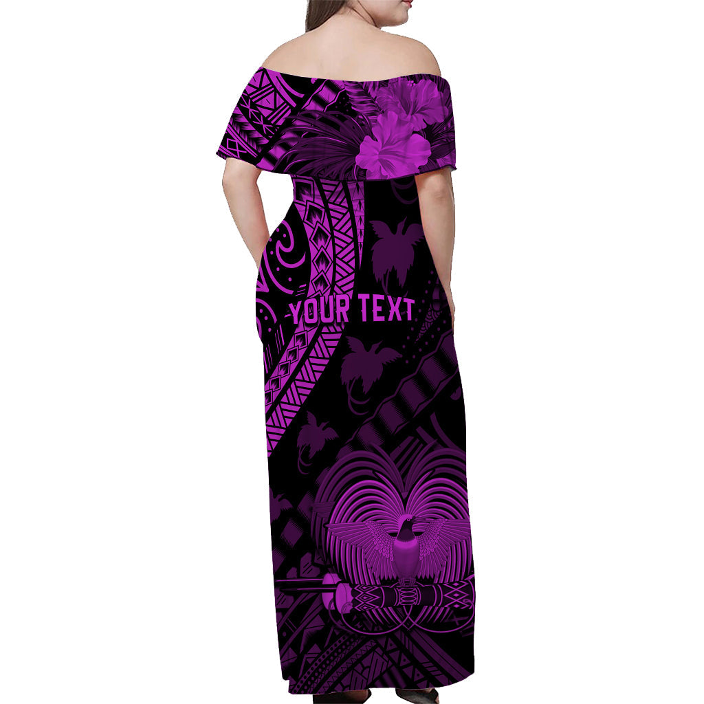 Custom Personalised Papua New Guinea Off Shoulder Long Dress Raggiana Birds Of Paradise Purple