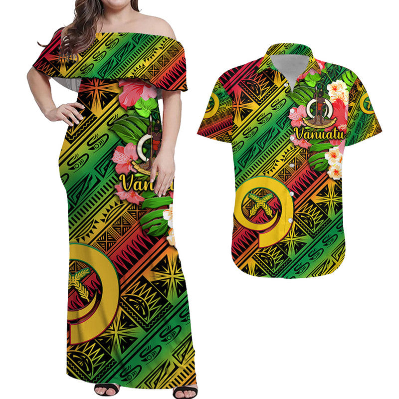 Vanuatu Combo Dress and Hawaiian Shirt Matching Couples Outfit Independence Be Proud Vanuatu Flag Gradient Vibes