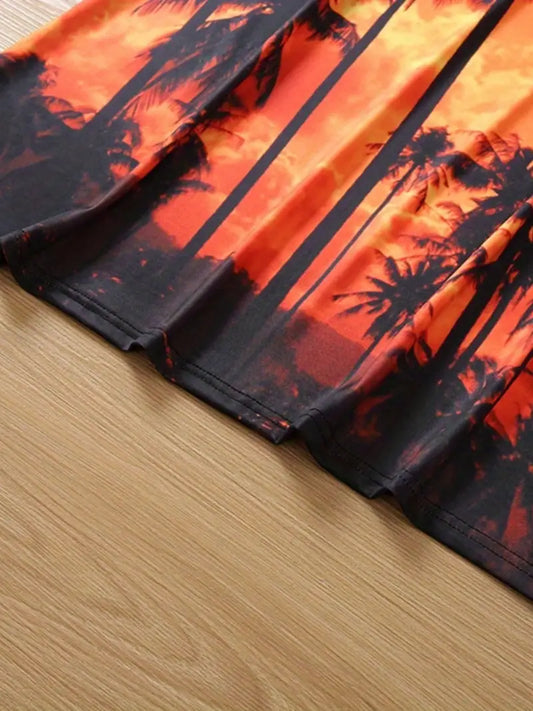 Coconut Tree Print Cami Dress, Vacation Sleeveless Comfy Tropical Dress, Women's Clothing