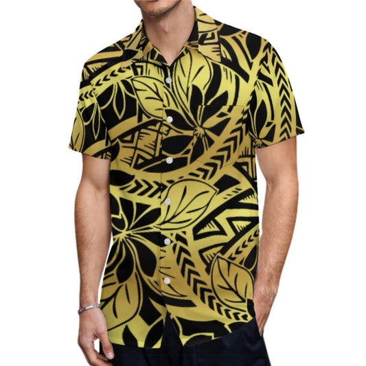 Polynesian Vintage Yellow Matching Outfit For Couple Clothing Tropical Fishtail Dress And Shirt For Her Him