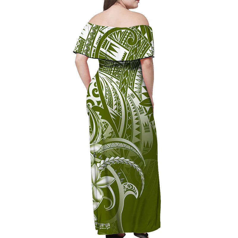 Polynesian Pride Off Shoulder Long Dress Polynesia Tribal Royal Green