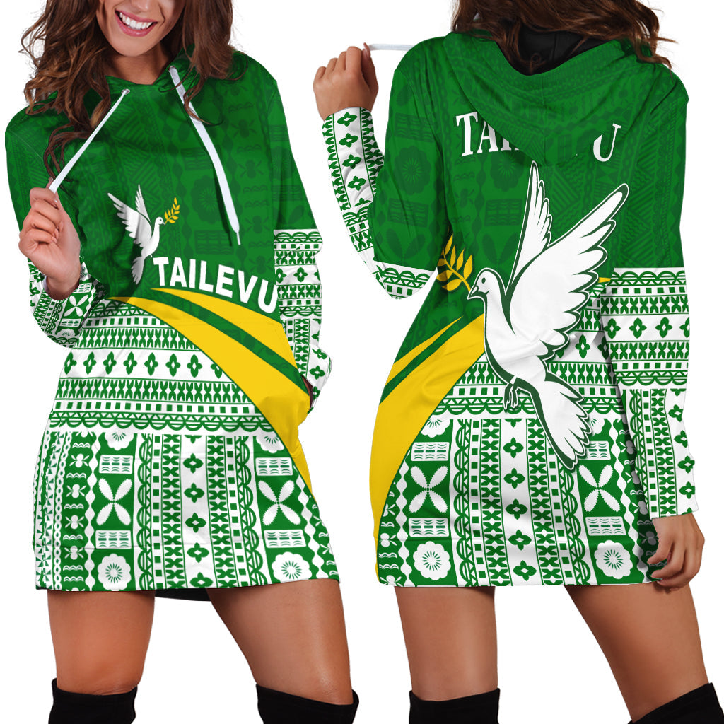 Tailevu Rugby Hoodie Dress Fiji Rugby Tapa Pattern Green